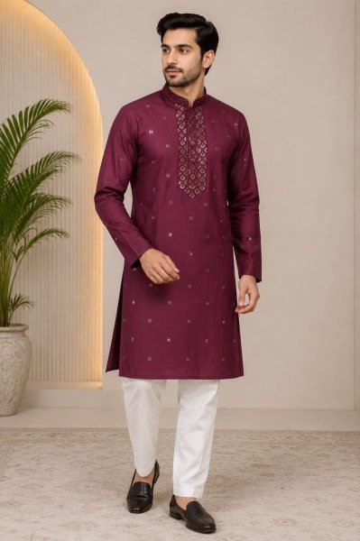 Distinctive Maroon Men's Traditional Kurta Pajama with Premium Rayon Slub Fabric Kurta Pajama Wholesale