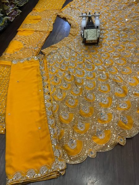 Distinctive Mustered Yellow Heavy Embroidery Lehenga Choli with Sequins Work for Party Wear Bridal Lehenga Choli