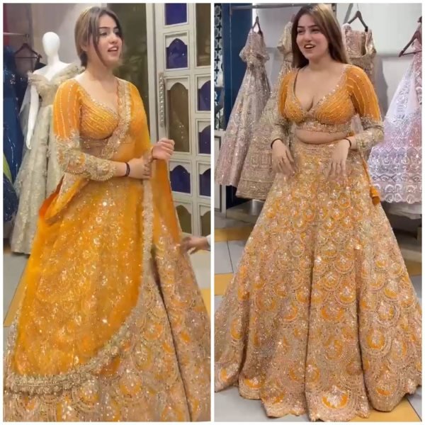Distinctive Mustered Yellow Heavy Embroidery Lehenga Choli with Sequins Work for Party Wear Bridal Lehenga Choli