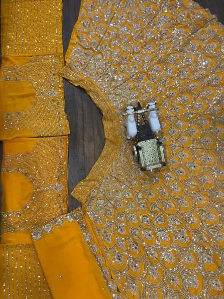 Distinctive Mustered Yellow Heavy Embroidery Lehenga Choli with Sequins Work for Party Wear Bridal Lehenga Choli