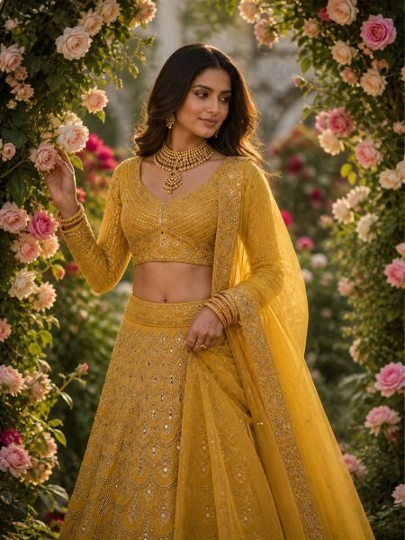 Distinctive Mustered Yellow Heavy Embroidery Lehenga Choli with Sequins Work for Party Wear Bridal Lehenga Choli