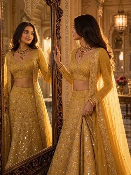 Distinctive Mustered Yellow Heavy Embroidery Lehenga Choli with Sequins Work for Party Wear Bridal Lehenga Choli