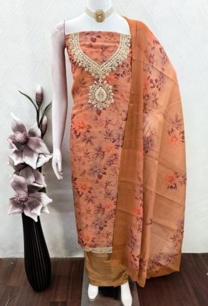 Distinctive Orange Erode Silk Printed Suit Fabric for Party and Traditional Wear Punjabi Dress Materials Wholesale