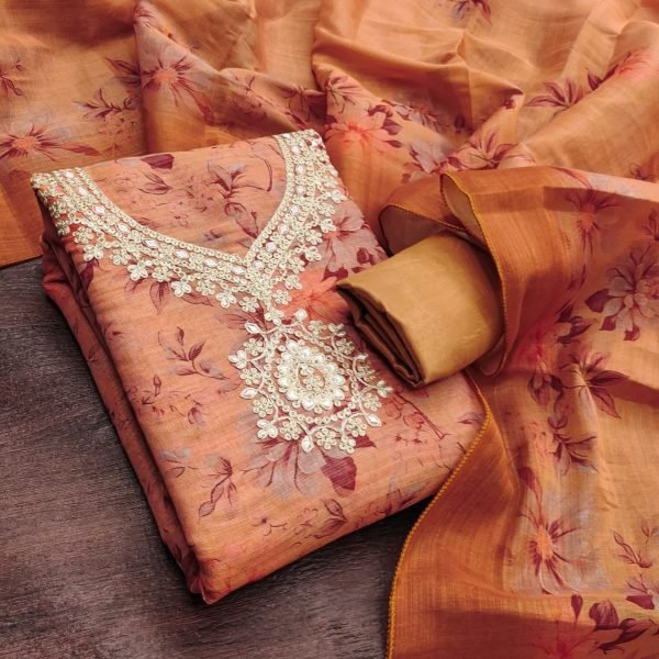 Distinctive Orange Erode Silk Printed Suit Fabric for Party and Traditional Wear Punjabi Dress Materials Wholesale