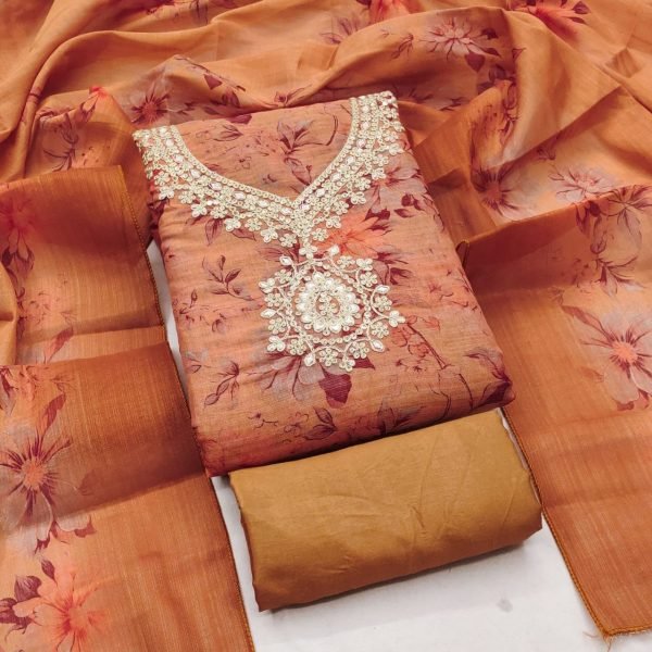 Distinctive Orange Erode Silk Printed Suit Fabric for Party and Traditional Wear Punjabi Dress Materials Wholesale
