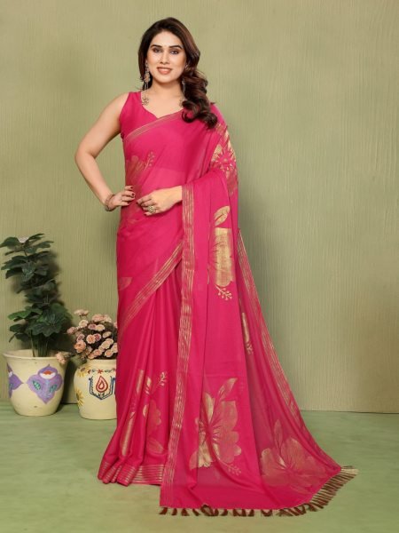 Distinctive Pink Georgette Saree with Zalar Border for Festive Casual Wear Silk Sarees Wholesale