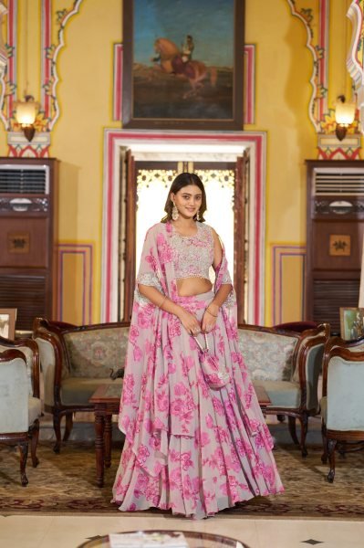 Distinctive Pink Party Wear Georgette Lehenga Choli with Ready-to-Wear Fully Stitched Set Designer Lehenga Choli