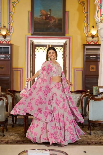 Distinctive Pink Party Wear Georgette Lehenga Choli with Ready-to-Wear Fully Stitched Set Designer Lehenga Choli