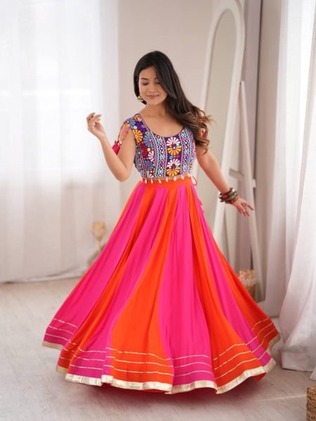 Distinctive Pink Purple Gota Patti Rayon Lehenga Choli with Fancy Lace Work at Manufacturer   Lehenga