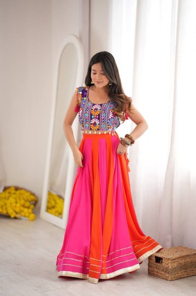 Distinctive Pink Purple Gota Patti Rayon Lehenga Choli with Fancy Lace Work at Manufacturer  Navratri Lehnega Choli