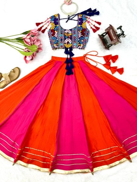 Distinctive Pink Purple Gota Patti Rayon Lehenga Choli with Fancy Lace Work at Manufacturer  Navratri Lehnega Choli