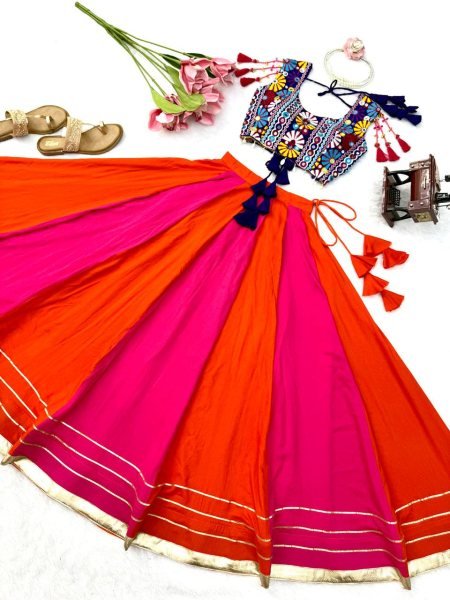 Distinctive Pink Purple Gota Patti Rayon Lehenga Choli with Fancy Lace Work at Manufacturer  Navratri Lehnega Choli