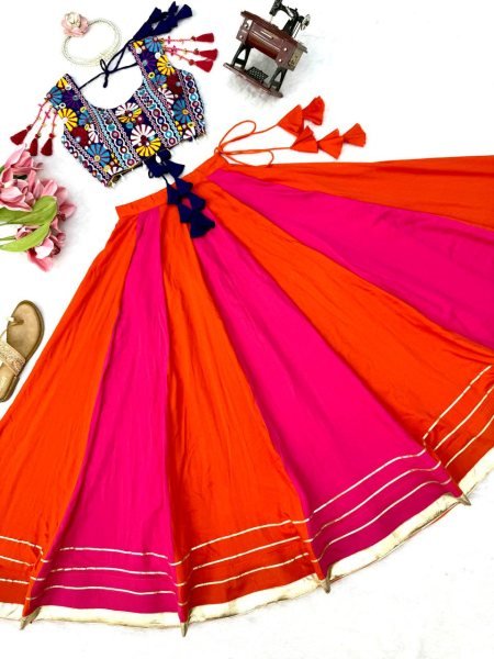 Distinctive Pink Purple Gota Patti Rayon Lehenga Choli with Fancy Lace Work at Manufacturer  Navratri Lehnega Choli