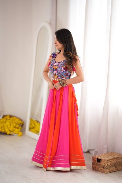 Distinctive Pink Purple Gota Patti Rayon Lehenga Choli with Fancy Lace Work at Manufacturer  Navratri Lehnega Choli