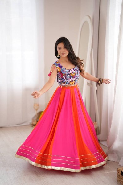 Distinctive Pink Purple Gota Patti Rayon Lehenga Choli with Fancy Lace Work at Manufacturer  Navratri Lehnega Choli