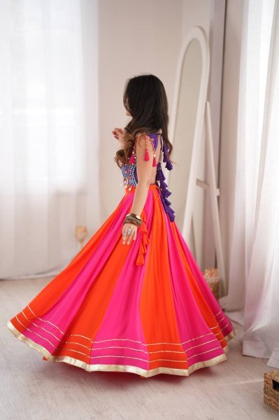 Distinctive Pink Purple Gota Patti Rayon Lehenga Choli with Fancy Lace Work at Manufacturer  Navratri Lehnega Choli