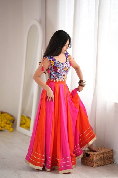 Distinctive Pink Purple Gota Patti Rayon Lehenga Choli with Fancy Lace Work at Manufacturer  Navratri Lehnega Choli