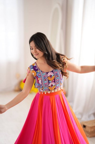 Distinctive Pink Purple Gota Patti Rayon Lehenga Choli with Fancy Lace Work at Manufacturer  Navratri Lehnega Choli