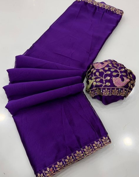 Distinctive Purple Boutique Quality Rangoli Saree With Embroidery Work  for Women Embroidery Sarees Wholesale