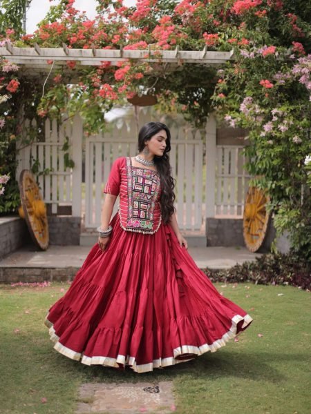 Distinctive Red Boutique Style Kora Cotton Lehenga Choli for Navrati Special  Lehenga
