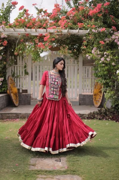 Distinctive Red Boutique Style Kora Cotton Lehenga Choli for Navrati Special Navratri Lehnega Choli