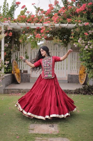 Distinctive Red Boutique Style Kora Cotton Lehenga Choli for Navrati Special Navratri Lehnega Choli