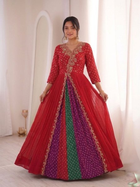 Distinctive Red Premium Faux Georgette Anarkali Gown at Manufacturer Rate Kurtis
