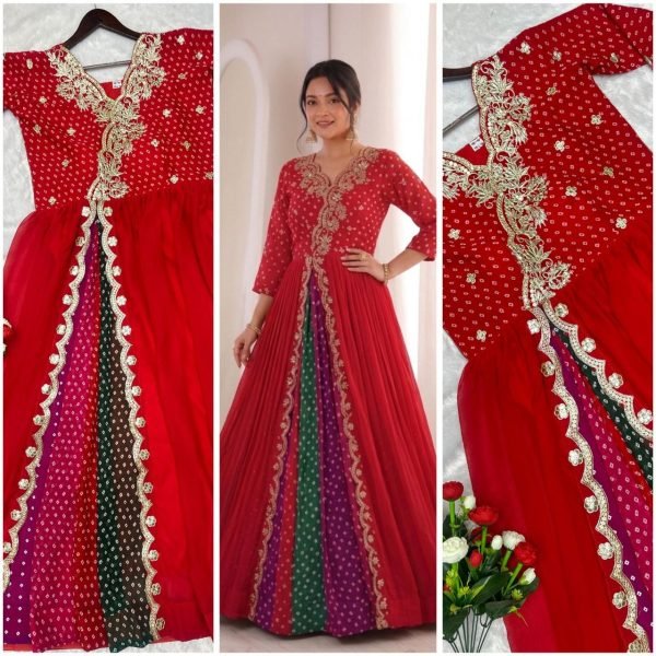 Distinctive Red Premium Faux Georgette Anarkali Gown at Manufacturer Rate Anarkali Kurtis 
