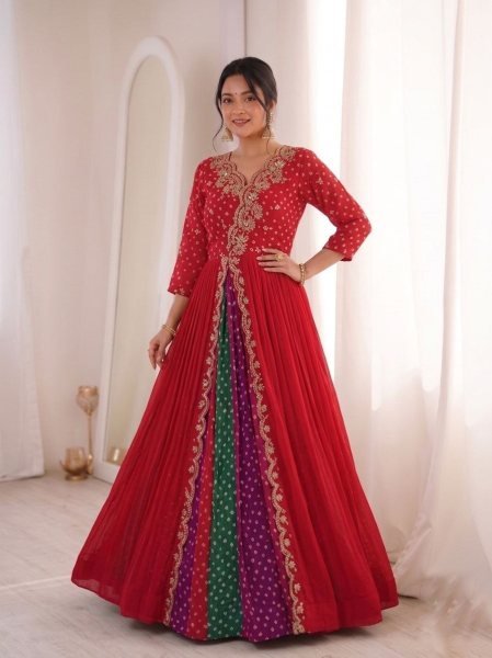 Distinctive Red Premium Faux Georgette Anarkali Gown at Manufacturer Rate Anarkali Kurtis 