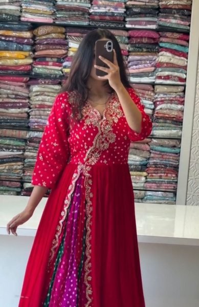 Distinctive Red Premium Faux Georgette Anarkali Gown at Manufacturer Rate Anarkali Kurtis 
