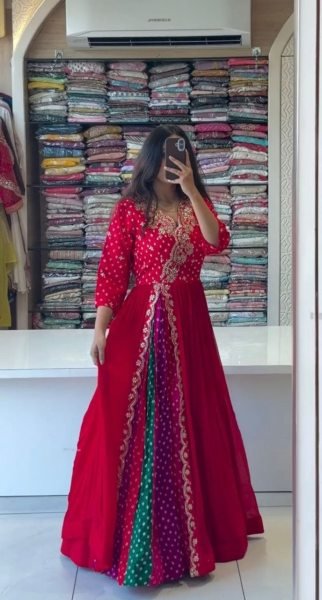 Distinctive Red Premium Faux Georgette Anarkali Gown at Manufacturer Rate Anarkali Kurtis 