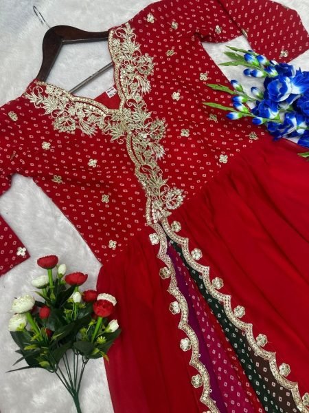 Distinctive Red Premium Faux Georgette Anarkali Gown at Manufacturer Rate Anarkali Kurtis 