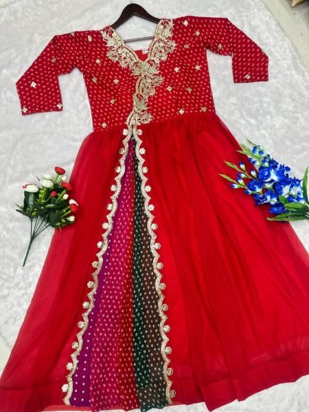 Distinctive Red Premium Faux Georgette Anarkali Gown at Manufacturer Rate Anarkali Kurtis 