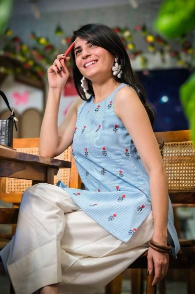 Distinctive Sky Blue Stylish Khadi Cotton Printed Kurti and Bottom Set for Festival CO ORD Sets