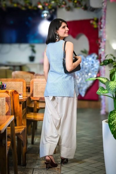 Distinctive Sky Blue Stylish Khadi Cotton Printed Kurti and Bottom Set for Festival CO ORD Sets