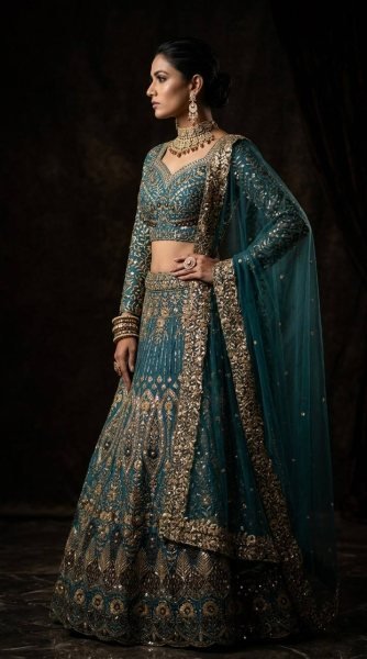 Distinctive Teal Blue Butterfly Net Lehenga with Embroidery Sequins Work Bridal Lehenga Choli