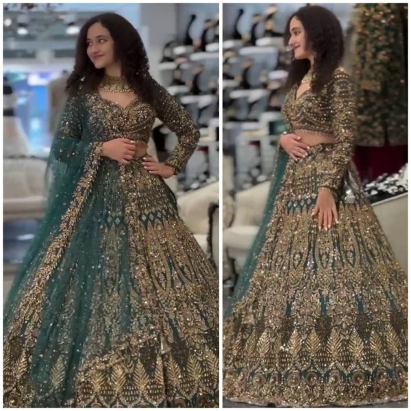 Distinctive Teal Blue Butterfly Net Lehenga with Embroidery Sequins Work Bridal Lehenga Choli