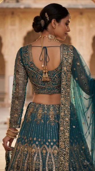 Distinctive Teal Blue Butterfly Net Lehenga with Embroidery Sequins Work Bridal Lehenga Choli