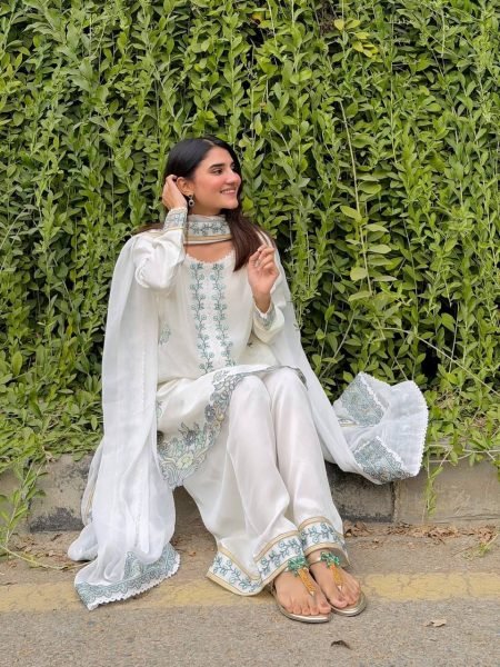 Distinctive White Pakistani Farshi Salwar Suit Set with Dupatta for Wedding Wear Ready To Wear Collection