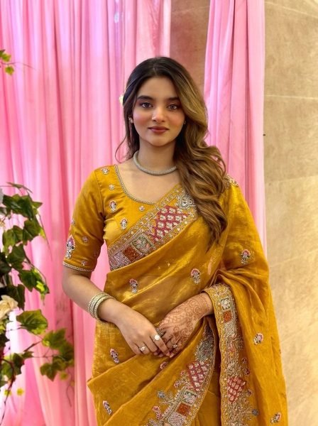 Distinctive Yellow Designer Pure Soft Tissue Silk Saree with C Pallu Embroidery Work For Wedding Silk Sarees Wholesale