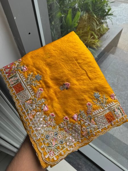 Distinctive Yellow Designer Pure Soft Tissue Silk Saree with C Pallu Embroidery Work For Wedding Silk Sarees Wholesale
