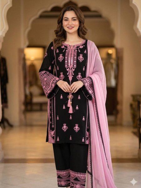 Divine Black Rayon Kurti Plazzo Set With Paperwork Mirror Effect 