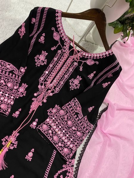 Divine Black Rayon Kurti Plazzo Set With Paperwork Mirror Effect Ready To Wear Collection