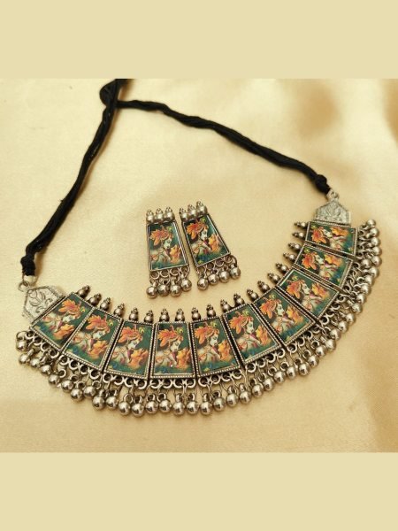 Divine Dandiya Oxidised Necklace &  Earrings for Festive Styling Sarees 