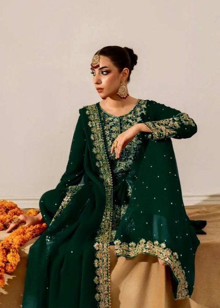 Divine Green Fully Stitched Velvet Suit with Coding Sequence Work for Wedding Wear  Ready To Wear Collection