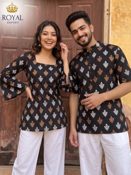 Diwali Special Black Cotton Couple Combo Outfit Set at Wholesale Rate Couple Combo collection 