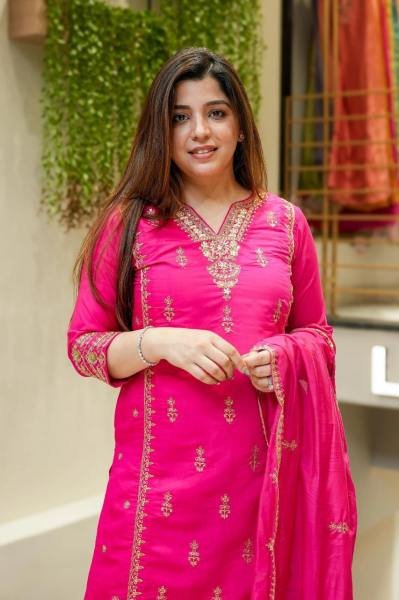 Diwali Special Pink Chanderi Silk Kurta Set with Embroidered Dupatta for Women 3 Piece Kurti Set