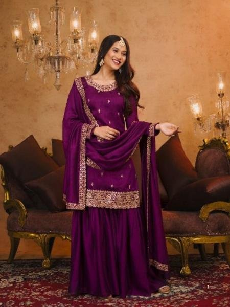 Diwali Special Purple Embroidery Sharara Set For Woman At Wholesale Rate Shop by Occasion