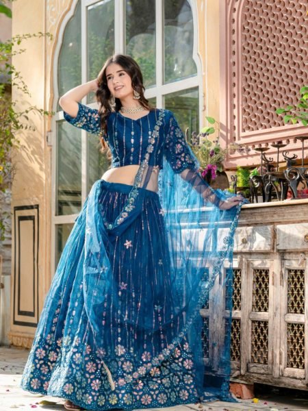 Draped in Elegance Soft Net Lehenga Set with Sequin   Embroidery for Bridal Festive Edit  Lehenga