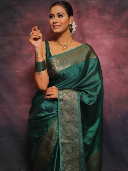  Dream Wedding Look Green  Lichi Silk Banarasi Saree Collection Banarasi Saree Wholesale